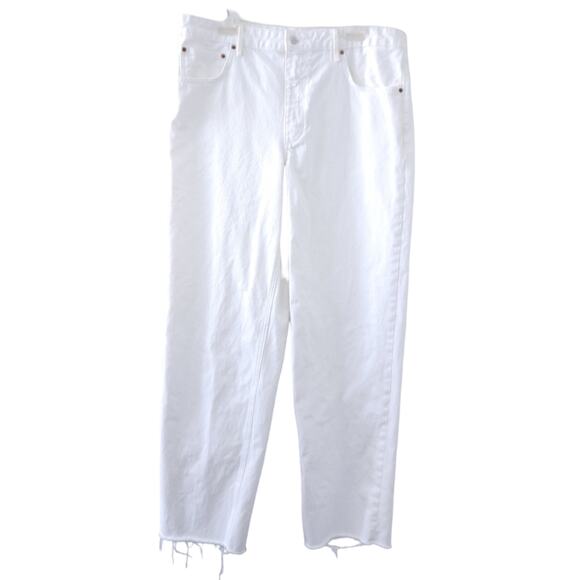 ZARA The New Daddy White Jeans Size 14 Raw Hew, 34" Inseam, Denim Wide Leg Jeans - Picture 1 of 7